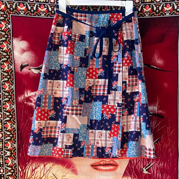 Vintage Dresses & Skirts - Vintage 1960s Reversible Cherry Patchwork Wrap Skirt